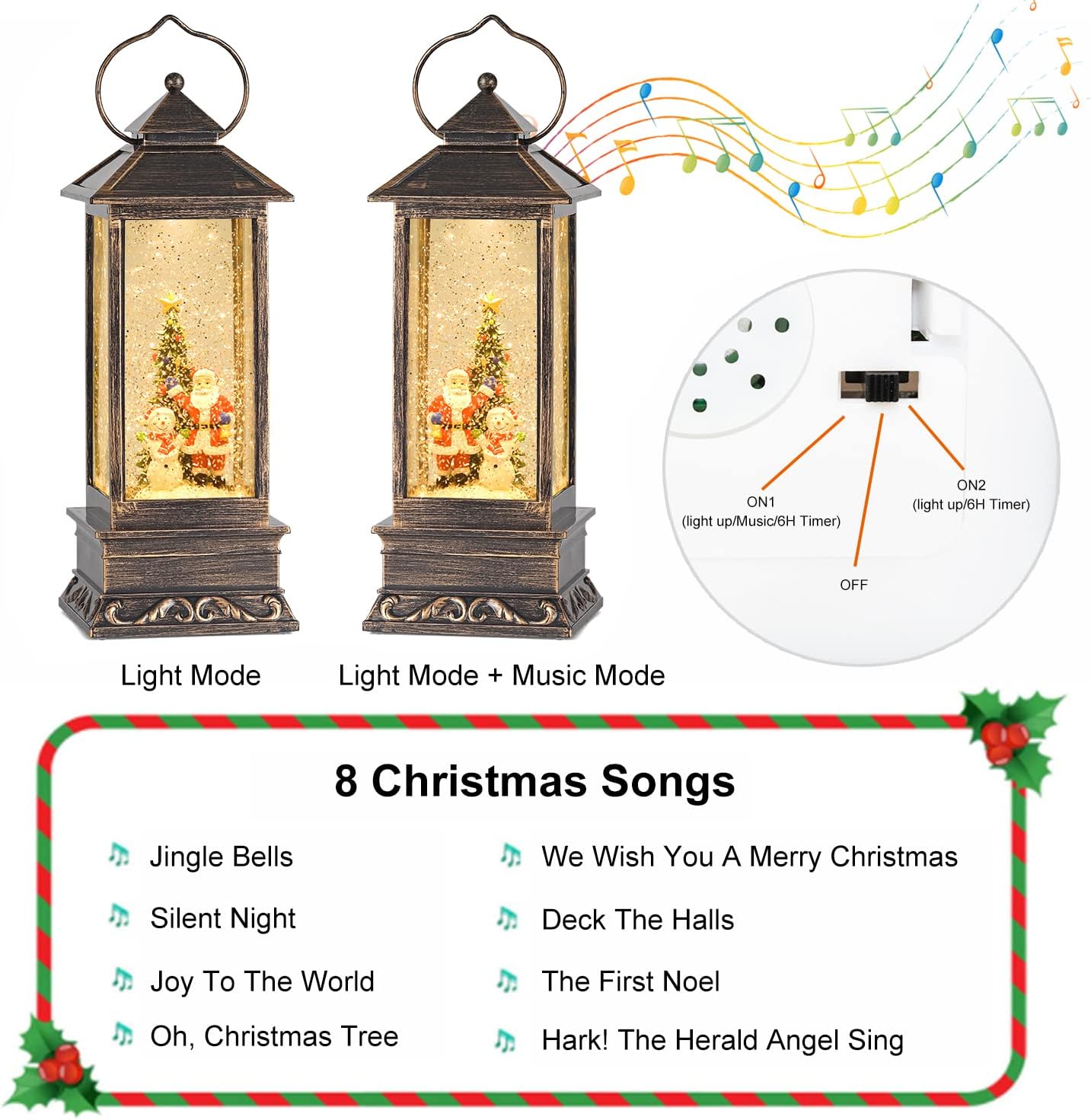 Snow Globe, Christmas Snow Globes with Swirling Glitter, USB Powered or Battery Operated Christmas Lantern for Christmas Thanksgiving Party Home Decorations (Christmas Tree, Santa Claus and Snowman)