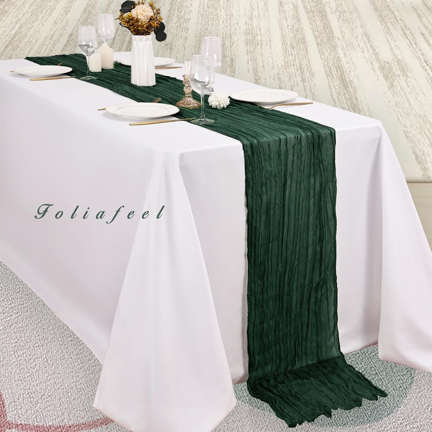Emerald Green 20 Pack Cheesecloth Table Runner 10FT Boho Fabric Rustic Cheese Cloth Table Runner for Wedding 20 x 120 Inch Long Bridal Shower Baby Shower Gauze Sheer Birthday Party Table Decorations