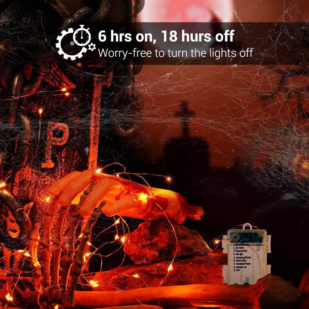BrizLabs Orange Fairy Lights, 19.47ft 60 LED Orange Halloween String Lights, 8 Modes Battery Fairy Light with Remote, Indoor Outdoor Starry Twinkle Light for DIY Home Bedroom Patio Holiday Party Decor
