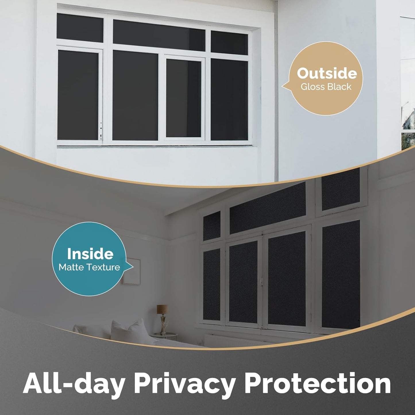 DOWELL Blackout Window Film, 100% Light Sun Blocking Static Cling Frosted Privacy Film for Glass, Heat Control Removable Window Tint, Room Darkening Cover for Day Sleep, Black, 35.4" x 118"