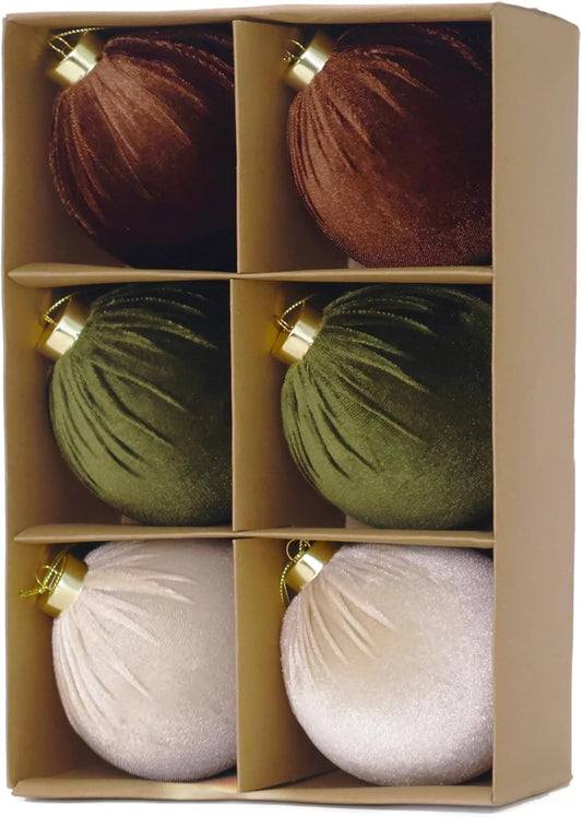 4inch Velvet Christmas Ornaments, 6pcs Multicolor Flocked Ornaments for Christmas Tree Decorations