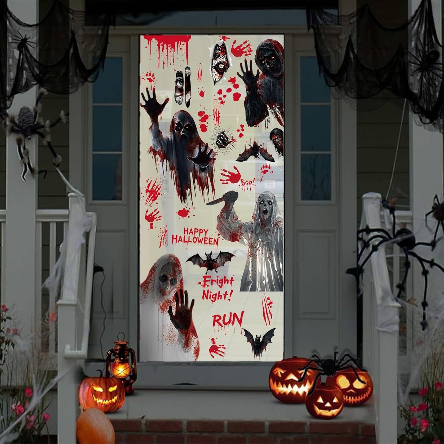 Bloss Halloween Window Clings for Glass Window Decorations,Double Side Scary Ghosts Halloween Window Stickers,Bloody-Handprint-Footprint Windows Decals for Home/Party Decoration