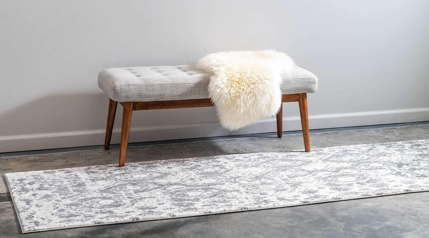 Unique Loom Rosso Collection Vintage, Geometric, Bohemian, Traditional, Distressed, Southwestern Area Rug, 2' 0" x 6' 0", Light Gray/Ivory