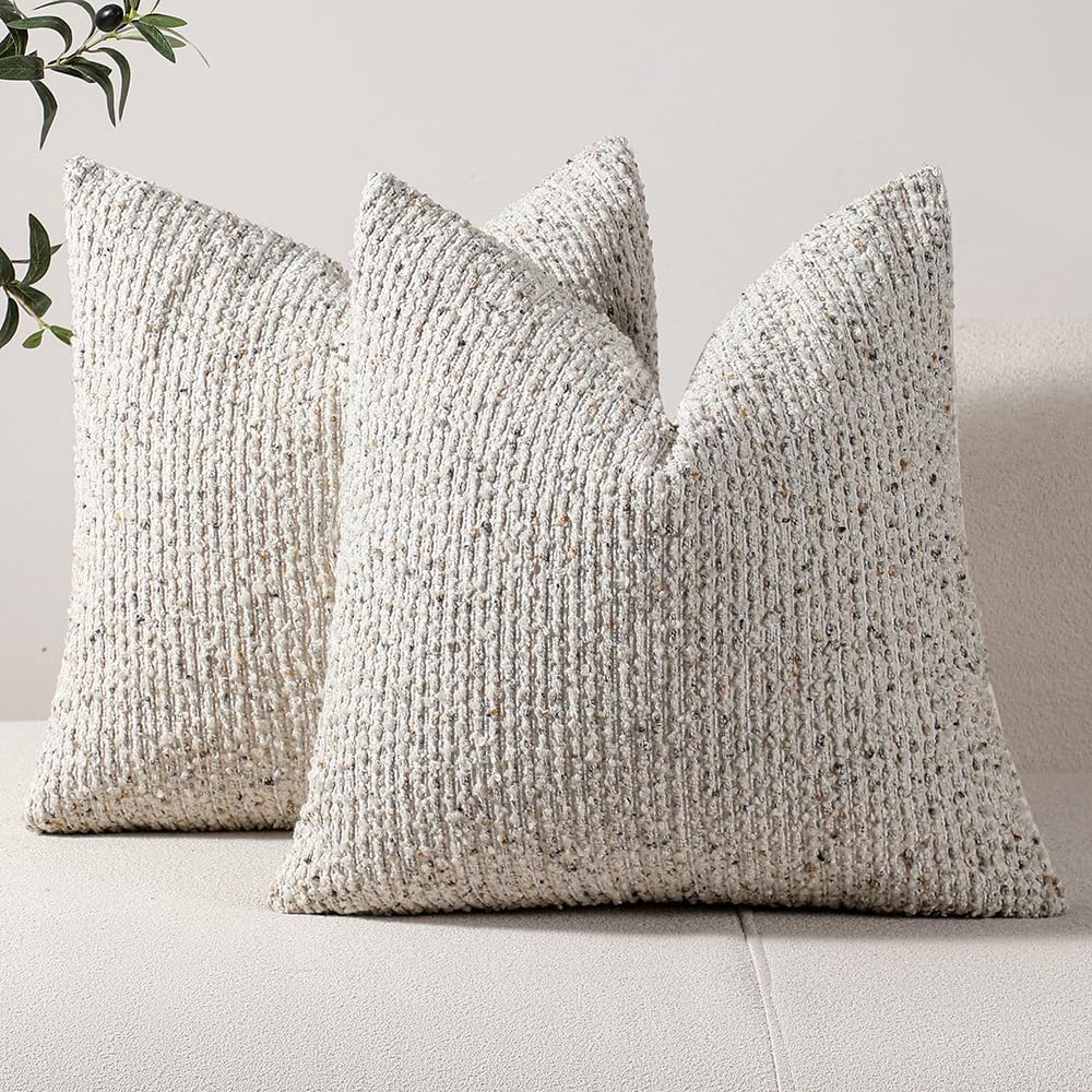 Striped Throw Pillow Covers 22x22 Set of 2 Cream Grey Textured Boucle Chic Morden Boho Accent Farmhouse Square Decorative Couch Pillow Covers for Home Decor Bed Sofa Living Room