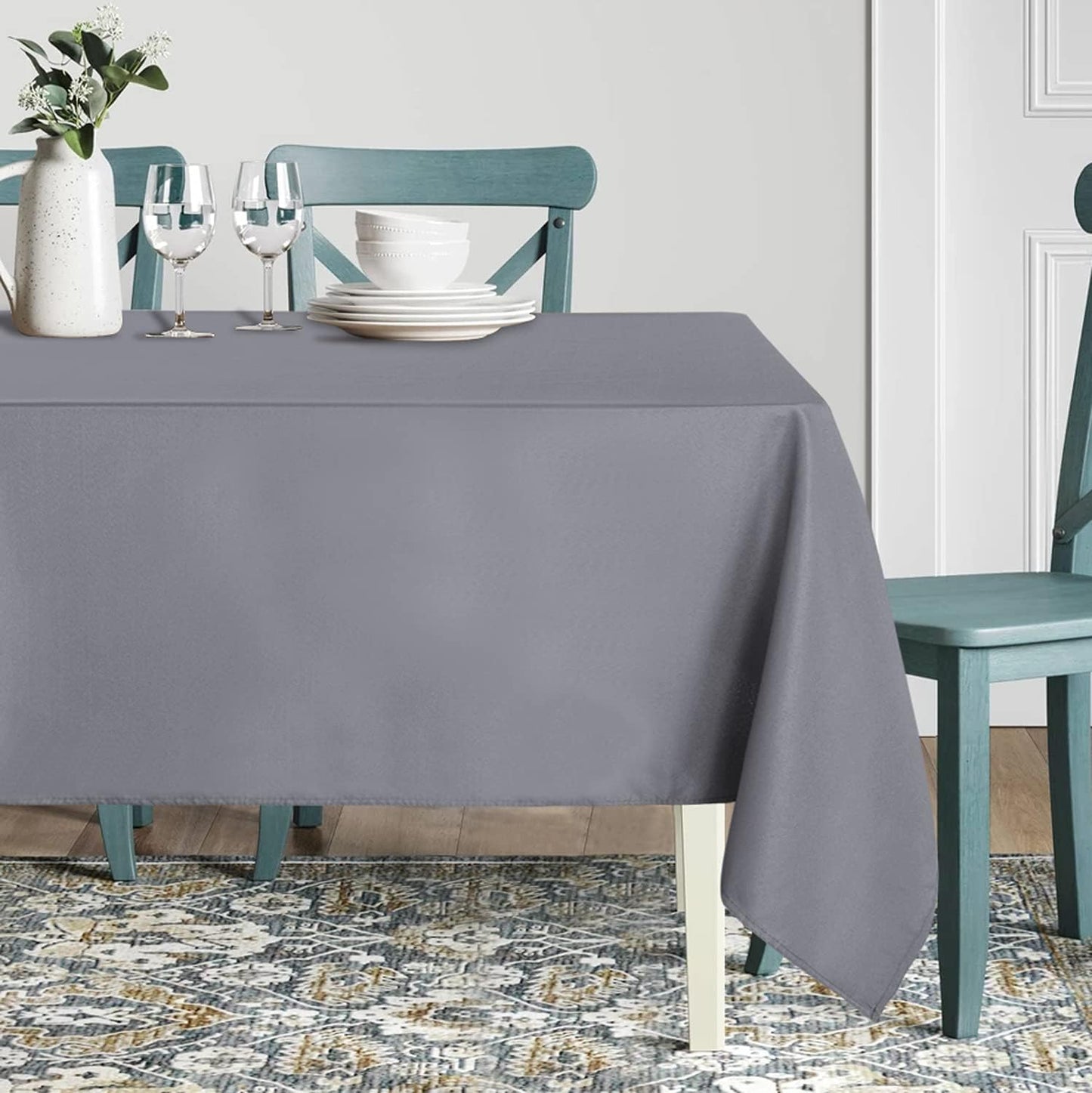 sancua Rectangle Tablecloth - 54 x 78 Inch - Stain and Wrinkle Resistant Washable Polyester Table Cloth, Decorative Fabric Table Cover for Dining Tables, Buffet Parties and Camping, Light Grey
