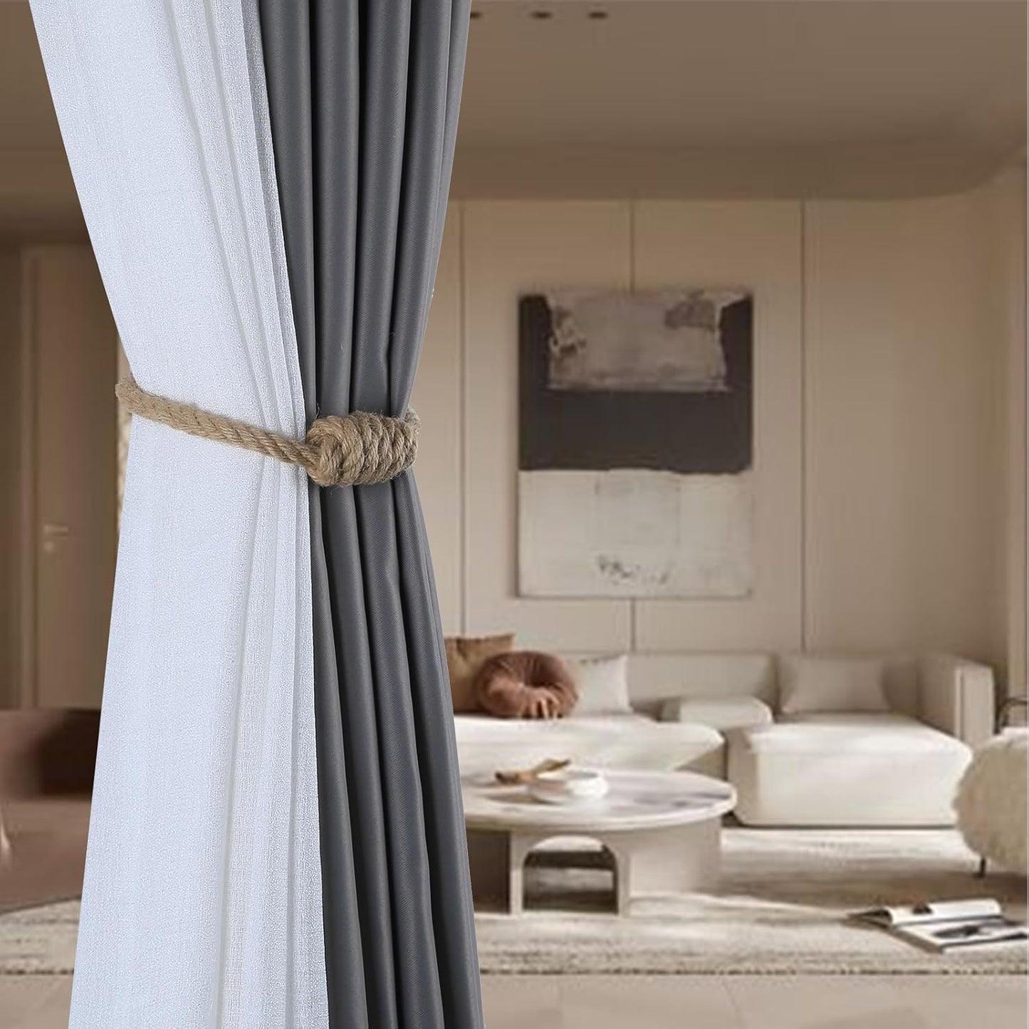 Fenghuangwu 2Pack Magnetic Curtain Tiebacks – Bohemian Style Handmade Woven Tie-Backs for Drapes,Elegant Exquisite Knot Holdbacks,Outdoor Boho & Modern Home Decor（Gold