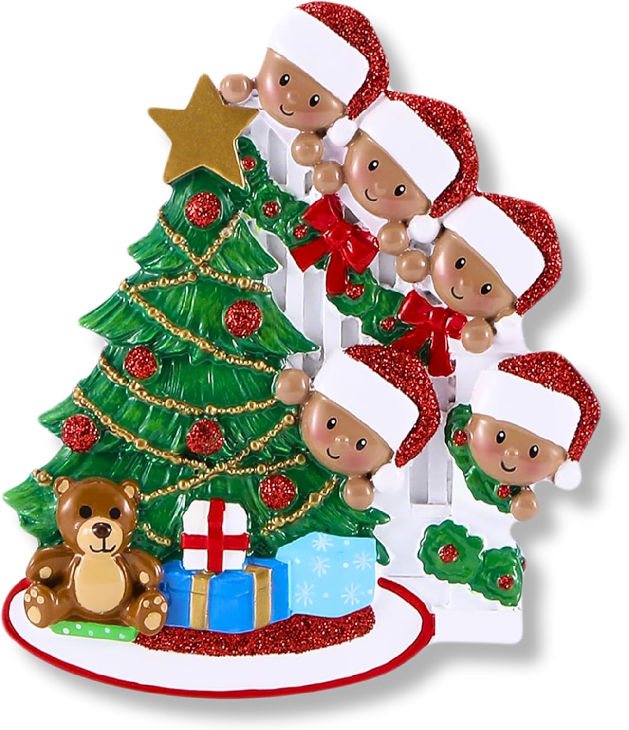 3D Peeking Family of 5 Ornament 2025 Personalized Family Christmas Ornaments 2025 | Xmas Gifts Personalized Tree Ornaments for Grandchildren, Siblings & Grandkids Colorful Presents of Five Ornament