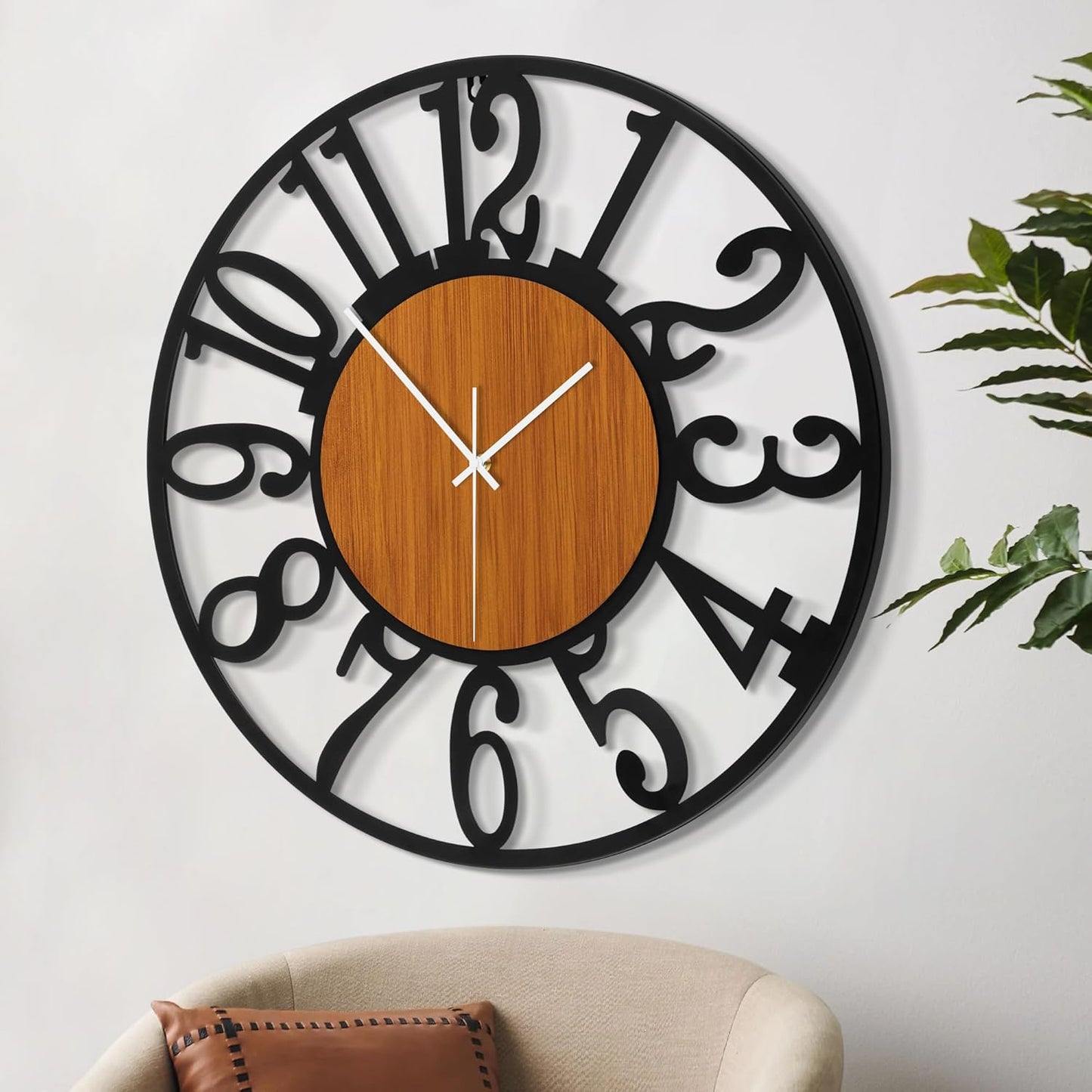 LEIKE 30" Oversized Large Wall Clocks,Silent,Non Ticking,Battery Operated Modern Round Big Wood Decorative Metal Wall Clock for Living Room, Bedroom,Kitchen,Farmhouse,Office Decor - Black,30 Inch