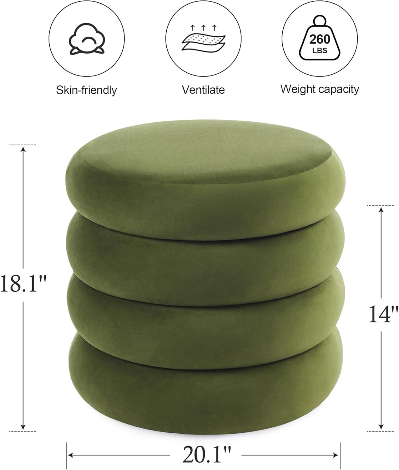 ONEVOG Round Storage Ottoman, 20" Small Ottomans Table with Removable Lid, Velvet Fabric Soft Footrest Stool for Couch, Upholstered Stuffed Circle Seat for Livingroom/Bedroom/Dorm/Vanity, Olive Green