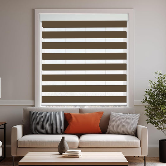 HESTIA Cordless Zebra Blinds Light Filtering Roller Shades UV Blocking Blackout Privacy Indoor Window Shades for Home Office Day and Night, Brown,35" W x 60" H