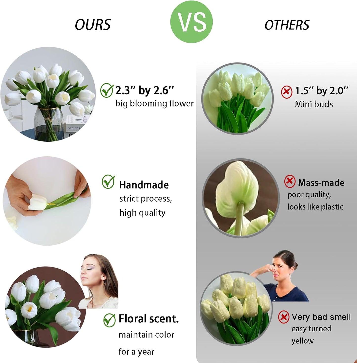 Buart White Flowers Artificial Luxury Big Tulip Valentine's Day Mother's Day Easter Home Kitchen Wedding Decorations(11pcs)