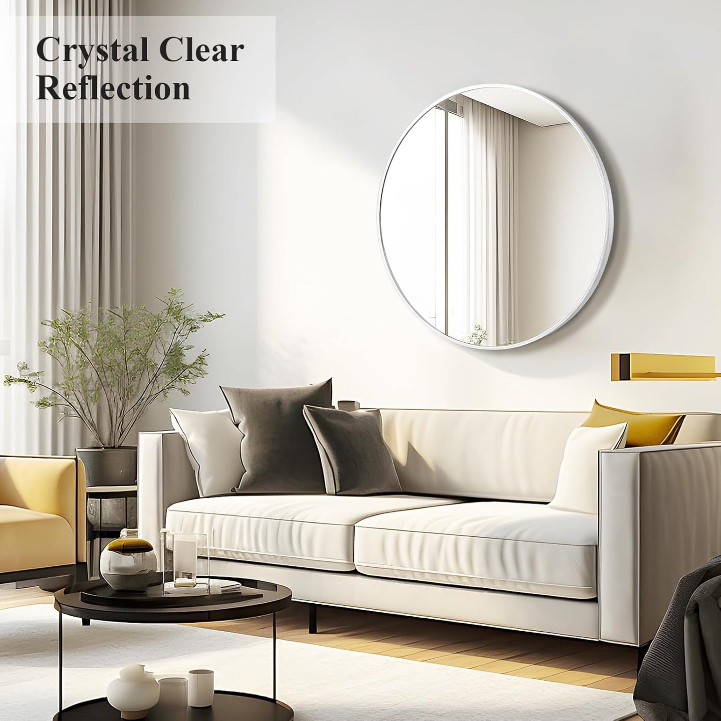 Fabuday Silver Round Mirror 28 Inch - Big Circle Mirror for Bathroom, Living Room, Hallway, Entryway, Matte Aluminum Frame Circular Mirrors for Wall Decor