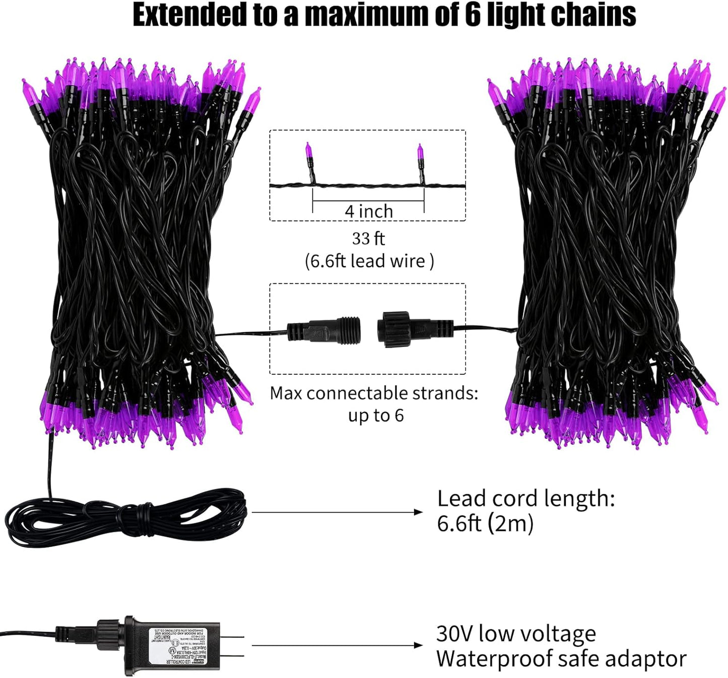 Minetom Halloween String Lights Outdoor, 33Feet 100 LED Waterproof Christmas Lights with 8 Lighting Modes for Halloween Garden Party Christmas Xmas Tree Lights Decor(Purple)