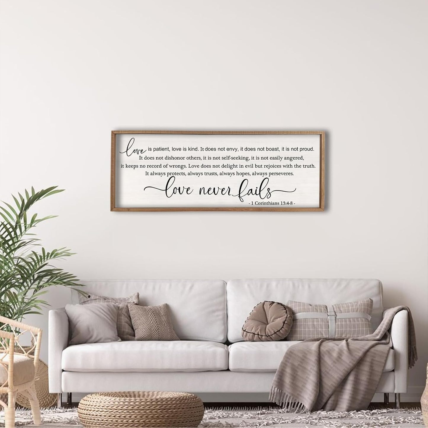 flowtorely Love is Patient, Kind Wall Art Decor 32"X12" Sign 1 Corinthians 13 Bedroom Above Bed Wall Decor Large Bible Verse Quote Scripture Christianity Hanging Sign (Wood)