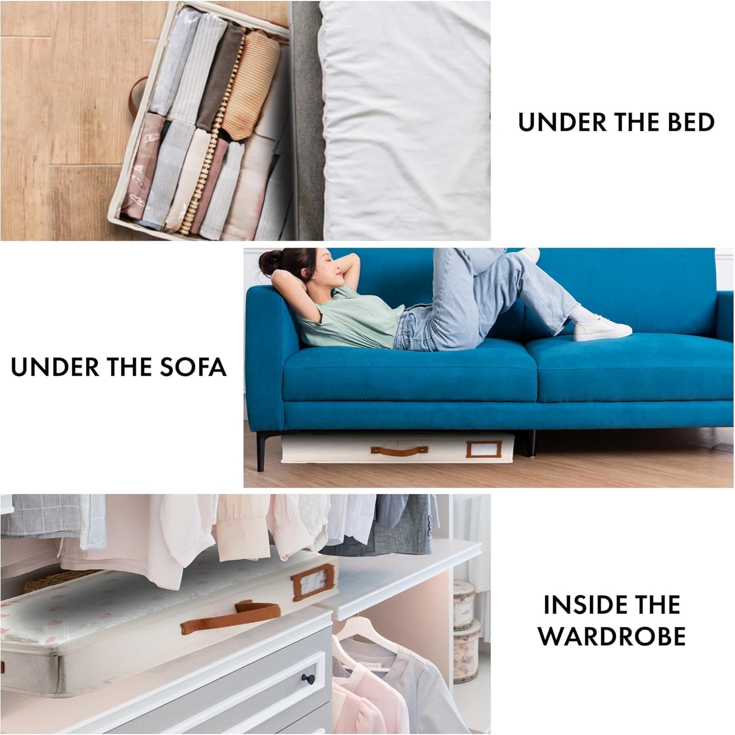 HOMELUX THEORY 2pc Low Profile Under Bed Storage Containers, Thin Under Couch Storage Organizer with Bins & Lids, Underbed Storage Box Ideal for Seasonal Clothes, Blankets, Fabric & Shoes (Ivory)