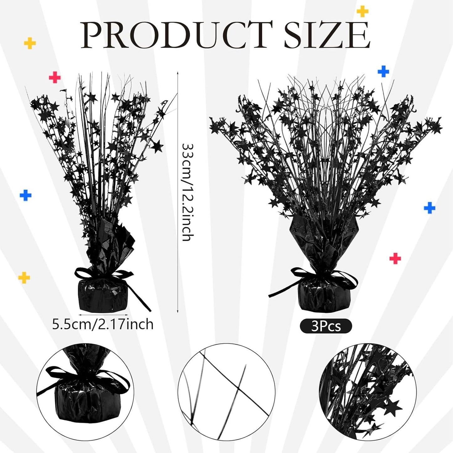 Crowye 18 Pieces Metallic Foil Spray Centerpiece Party Star Table Decoration Burst Metallic Table Centerpieces for Birthday Party Season Holiday(Black)