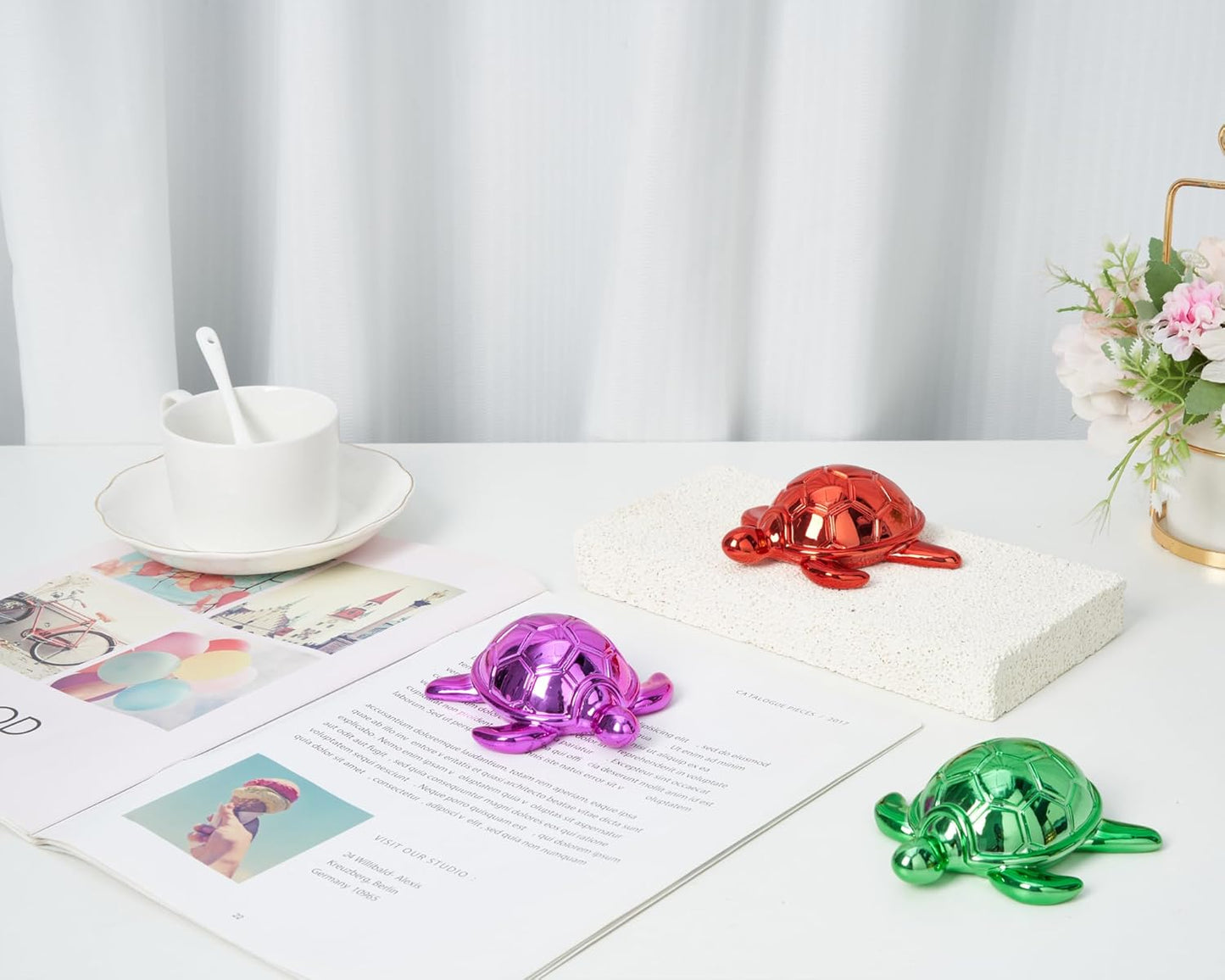 Small Sea Turtle Statue 4 inch Shiny Blue Accent Knick Knacks Paperweight for Bathroom Home Office Shelf Desk Table Decor, Cute Sea Turtle Gifts for Women