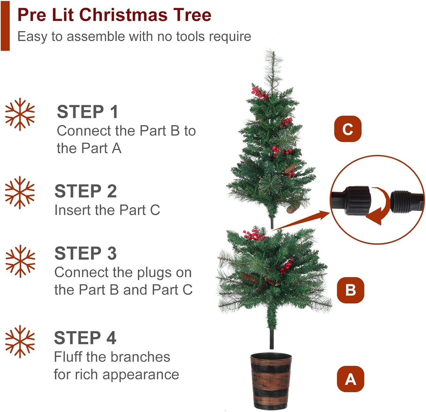 Set of 2 Christmas Trees with Lights 4-FT Artificial Potted Porch Berries and Pinecone Christmas Tree Battery Powered with 8 Modes and Timer for Indoor Outdoor