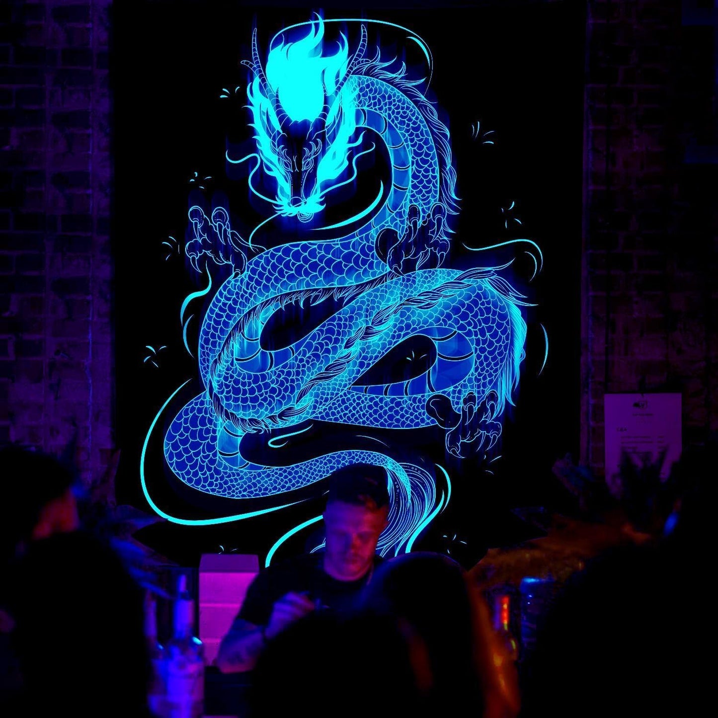QGHOT Blacklight Dragon Tapestry Wall Hanging Cool Japanese Black Light Glow in the Dark Dragon Backdrop Uv Viking Tapestry for Boys Bedroom Mens Room Wall Deocr 37"x29"