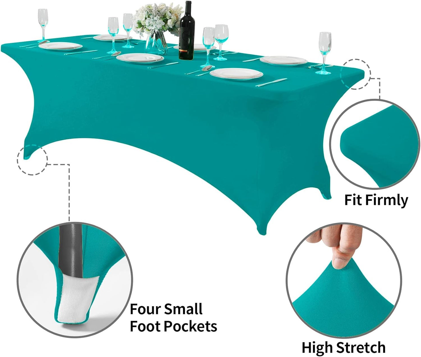 Spandex Table Cover for 8FT or 4ft or 6ft Table Universal Fitted Stretch Tablecloth for Party, Banquet, Wedding and Events-Turquoise