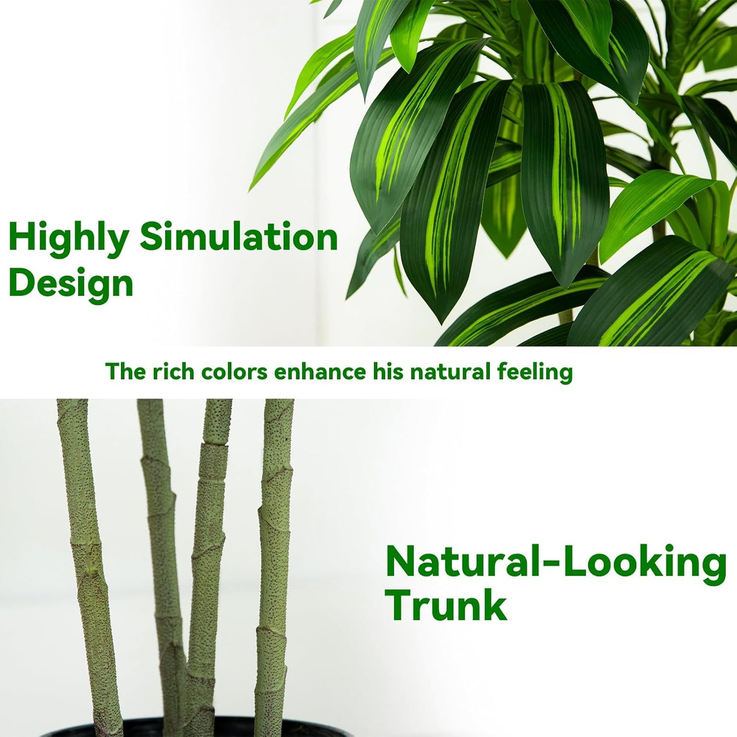 Artificial Dracaena Tree Artificial Silk Tree Faux Tree with White Tall Planter Fake Tropical Yucca Floor Plant (1, White Tall Planter, 5 FT)