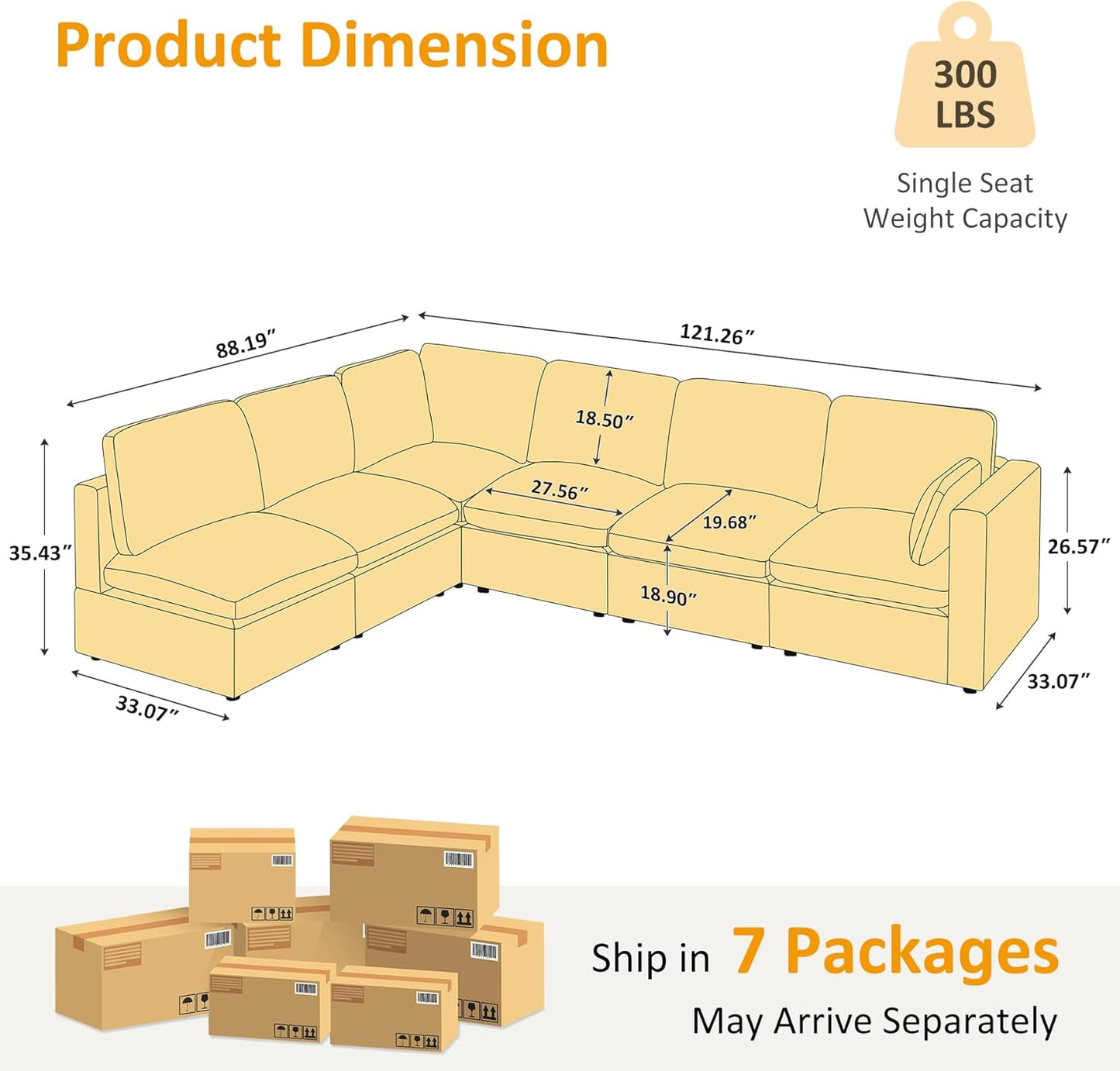 Modular Sectional Sofa, Convertible Couch Modular Sofa Without Ottoman, Sectional Sofas for Living Room Small Apartments