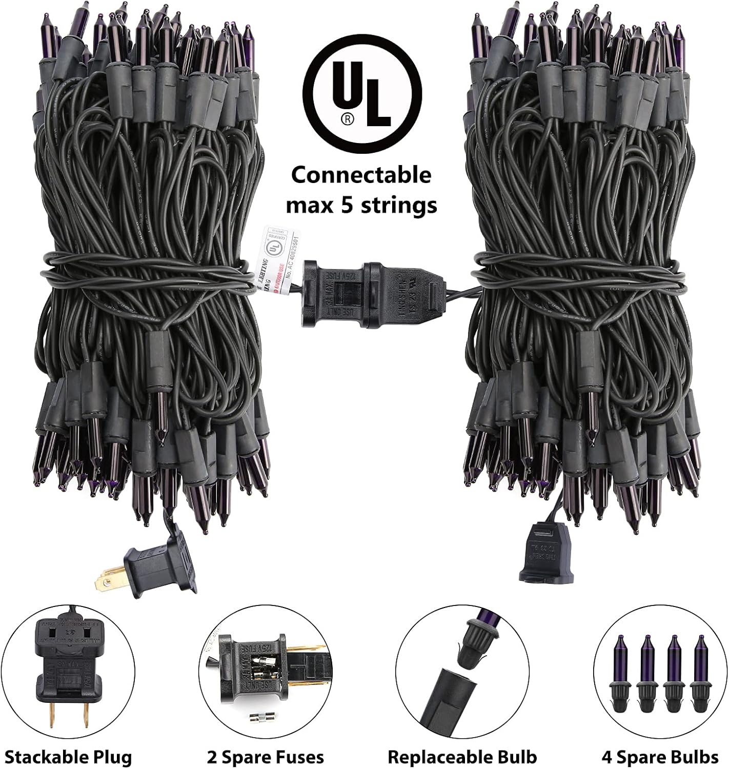 Toodour Purple Halloween Lights, 25ft 100 Count Incandescent Halloween String Lights, UL Certified Connectable Mini Bulbs String Lights for Home, Garden, Porch, Yard, Patio, Party, Indoor Decoration