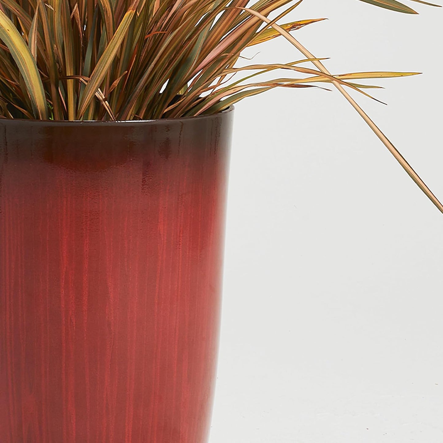 Worth Garden 20" H. Plastic Planters - Set of 2 Gradient Red Glossy Smooth Finish - Tall Plant Pots Drain Hole for Indoor Outdoor Use - Decorative Lightweight Flower Pots for Front Porch, Patio, Deck