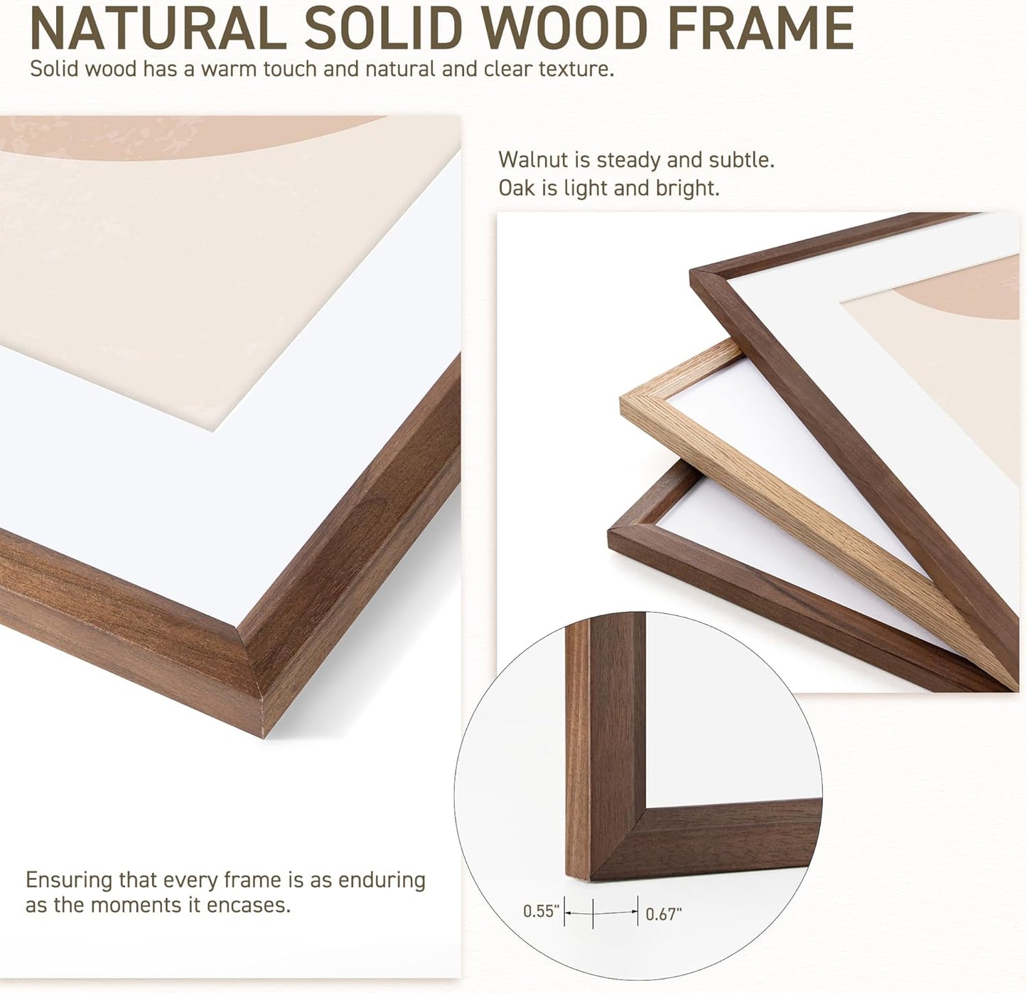 18x24 Poster Frame Set of 4 Natural Solid Walnut Photo Frames with 16x20 Removable Mat Wall Hanging Large Handcrafted Frame with HD Plexiglass Wall and Tabletop Display Large Picture Frame