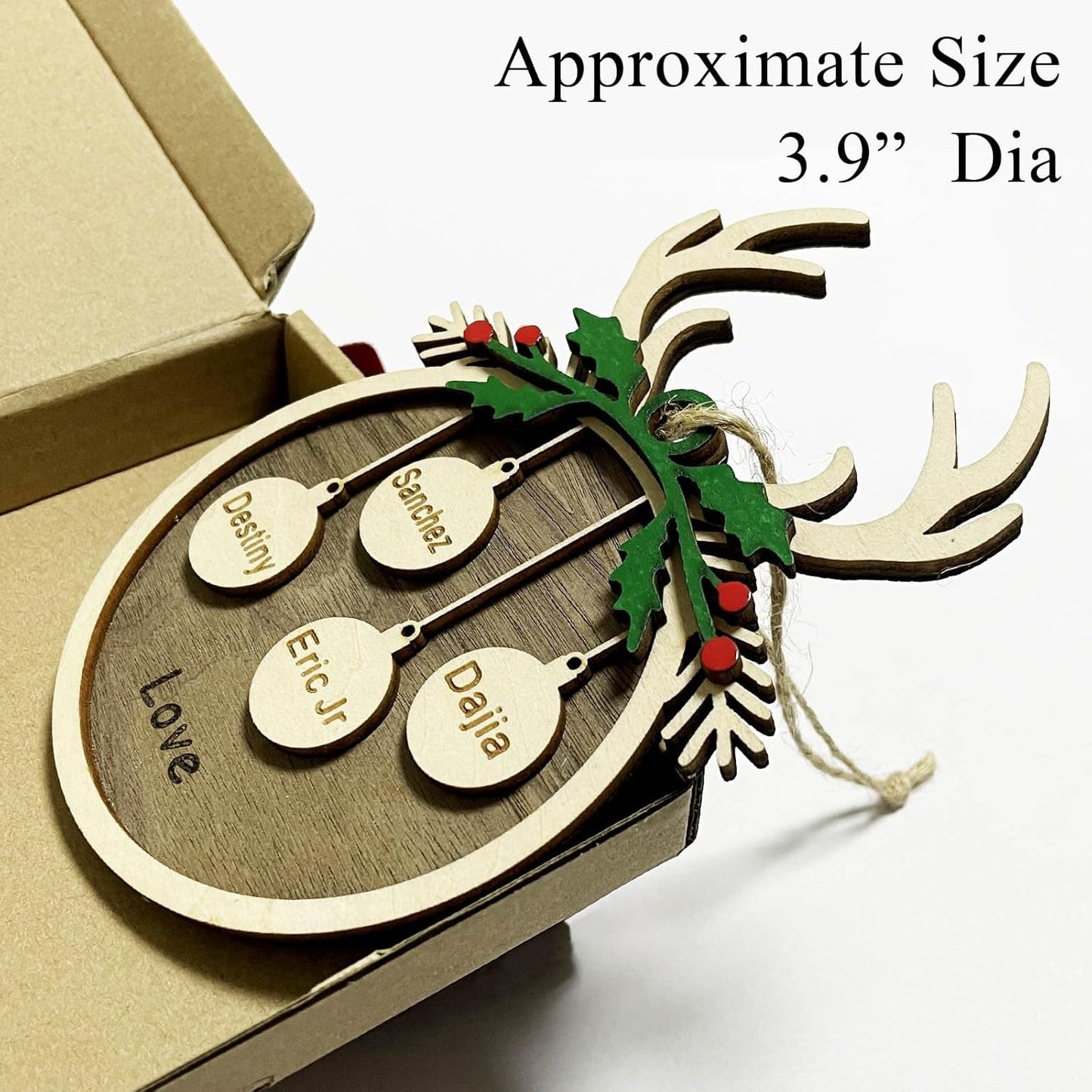 2025 Personalized Christmas Ornaments Family of 2/3/4/5/6/7/8,Custom Reindeer Christmas Wooden Ornaments Deorations with Names,Customized Xmas Ornament Tree Deorations,Personalized