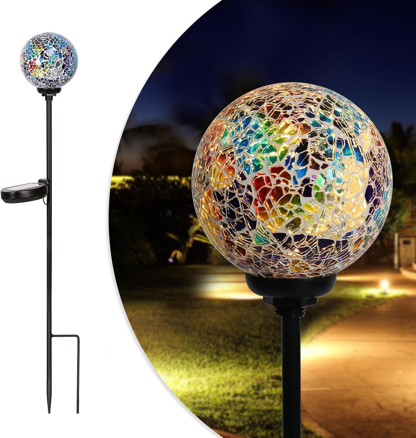 Solar Garden Lights Outdoor Decorative - Solar Gazing Ball Mosaic Garden Stakes Decorative Waterproof Outdoor Lights for Pathway Yard Lawn Decoration Multi