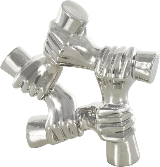 Deco 79 Ceramic Hands Decorative Sculpture Gripping Home Decor Statue, Accent Figurine 13" x 4" x 13", Silver
