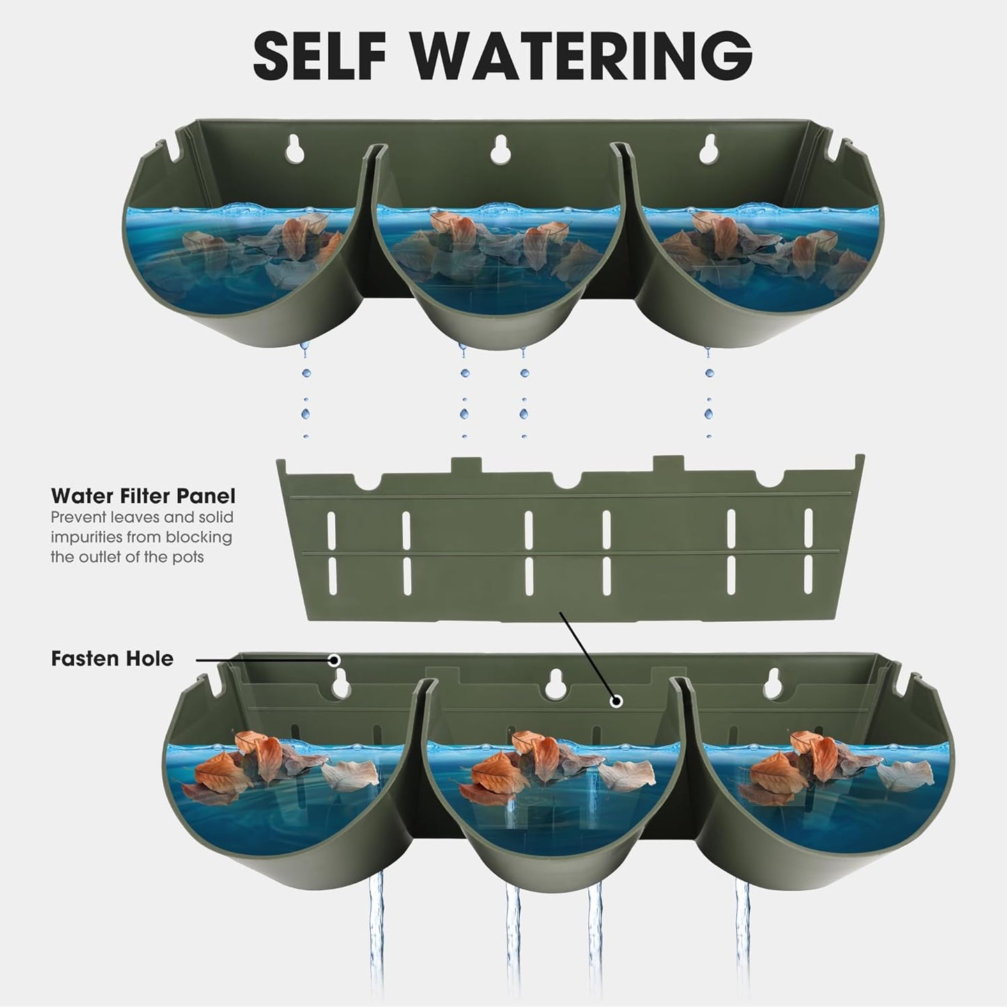 Worth Garden Upgraded 6 Sets (18 Pockets) Self Watering Stackable Vertical Planters - Wall Mounted Plastic Plant Grow Pots for Strawberries Flowers Herbs - Indoor Outdoor Green Wall Decoration (Green)