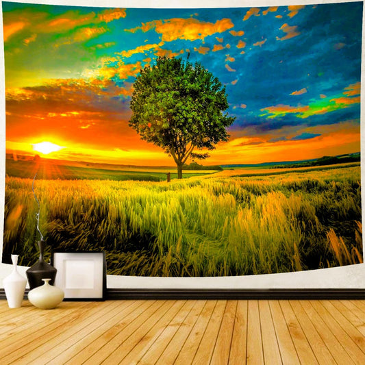 Delur Sunset Tree of Life Tapestry Forest Nature Landscape Wall Hanging Tapestry Scenic Tree Woodland Natural Sunrise Headboard for Bedroom Living Room Home Decor (51.2" x 59.1")