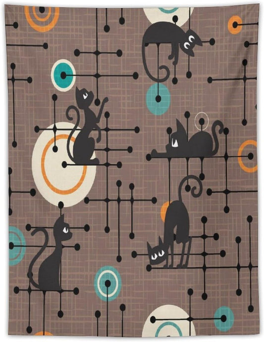 ICMOLYYENLO Boho Medieval Cat Tapestry, Abstract Atomic Starburst Geometric Aesthetic Art Wall Hanging For Bedroom Living Room Dormitory 60x80 Inches
