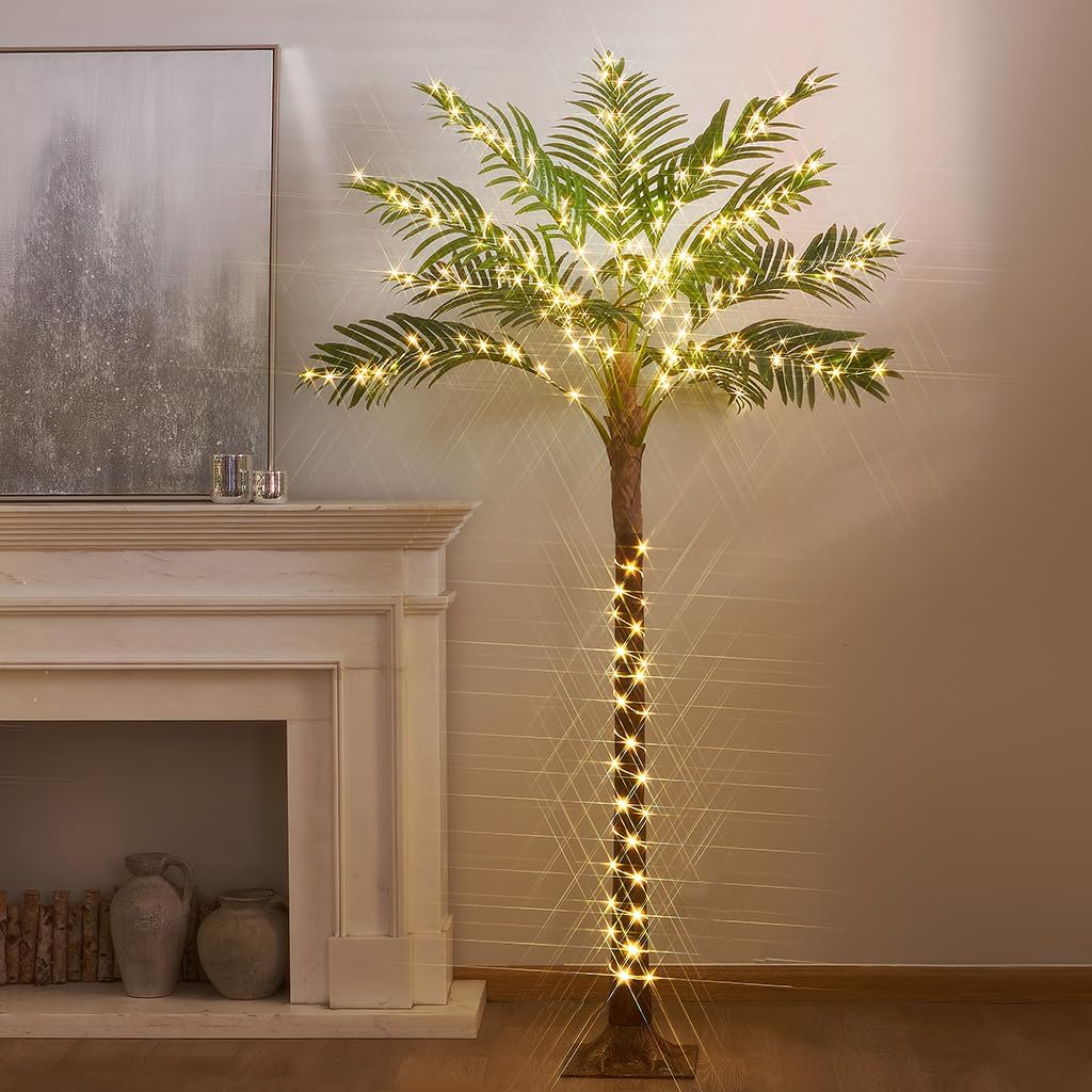 Birchlitland Lighted Palm Trees for Outside Patio 6FT 220 LED Fairy Lights, Artificial Palm Tree Lights Plug in for Home Pool Beach Decoration