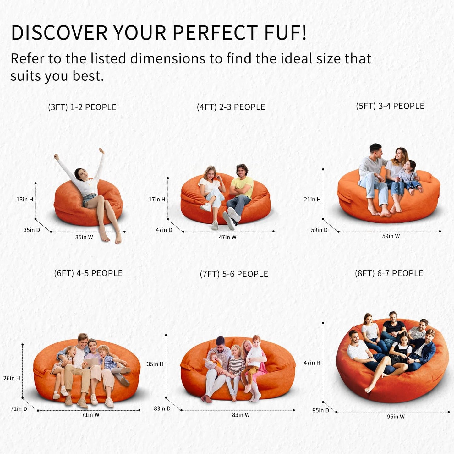 Bean Bag Chair for Adults 7FT,Soft Removable Cover for Teens/Girls Bedroom,Fluffy Giant Round Floor Beanbag Lounger Chairs (No Filler,Orange)