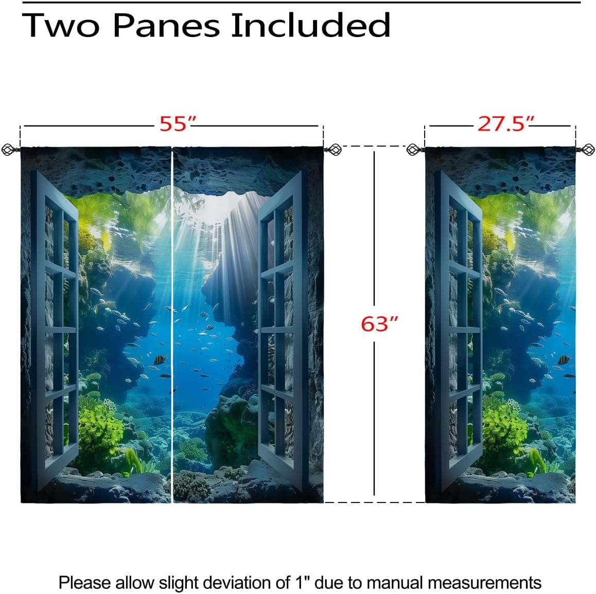 Ocean Fishs Blackout Curtains for Girls Boys Home Decor, Underwater Tropical Fish Undersea Coral Grommet Thermal Insulated Drapes Darkening Window Curtain for Bedroom Living Room, 55 x 63 Inch