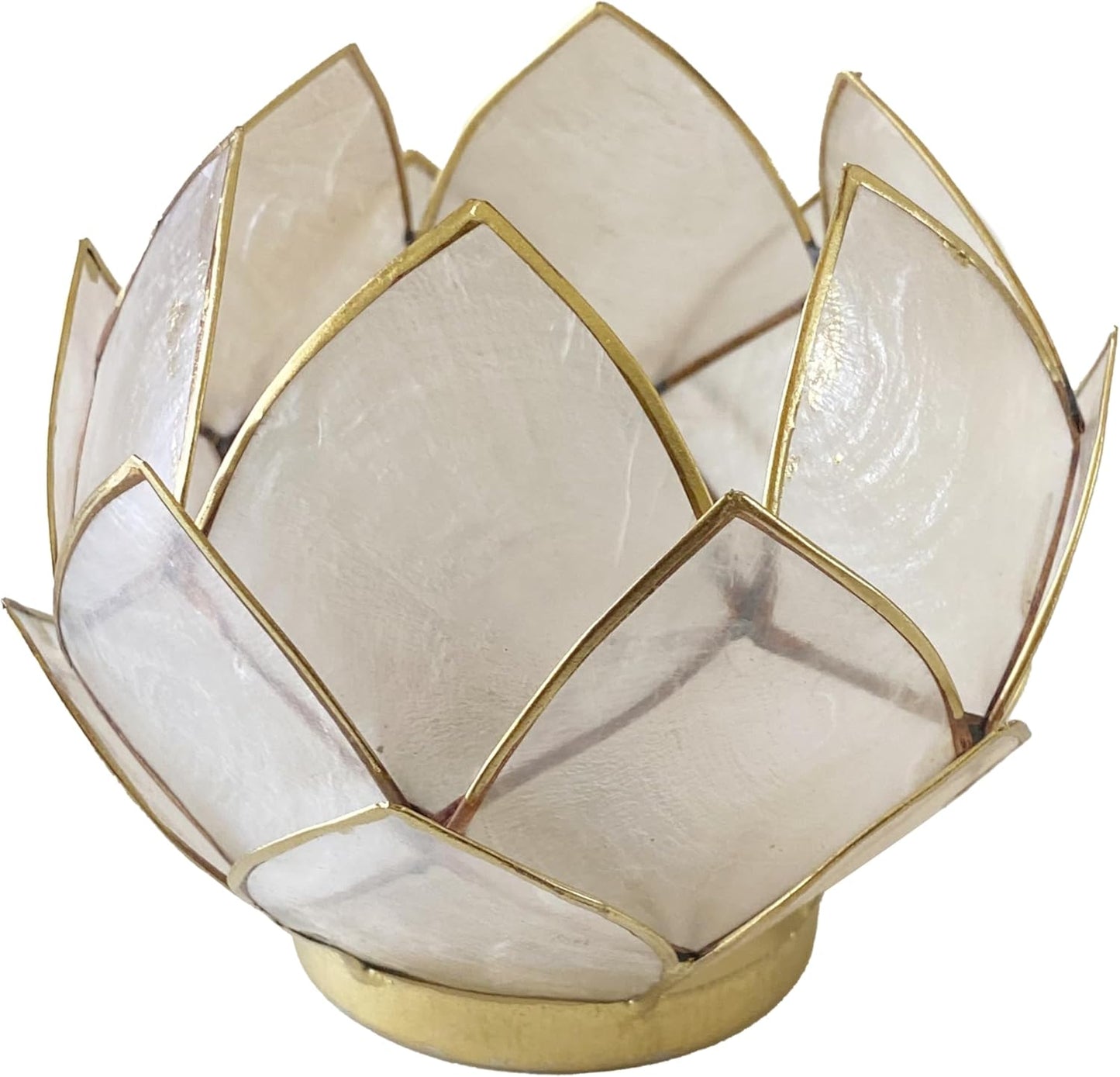 Blooming Lotus Capiz Shell Tealight Candle Holder, Handcrafted Decorative Tea Light Candleholder with Translucent Flower Petals for Ambient Illumination and Natural Elegance, Natural