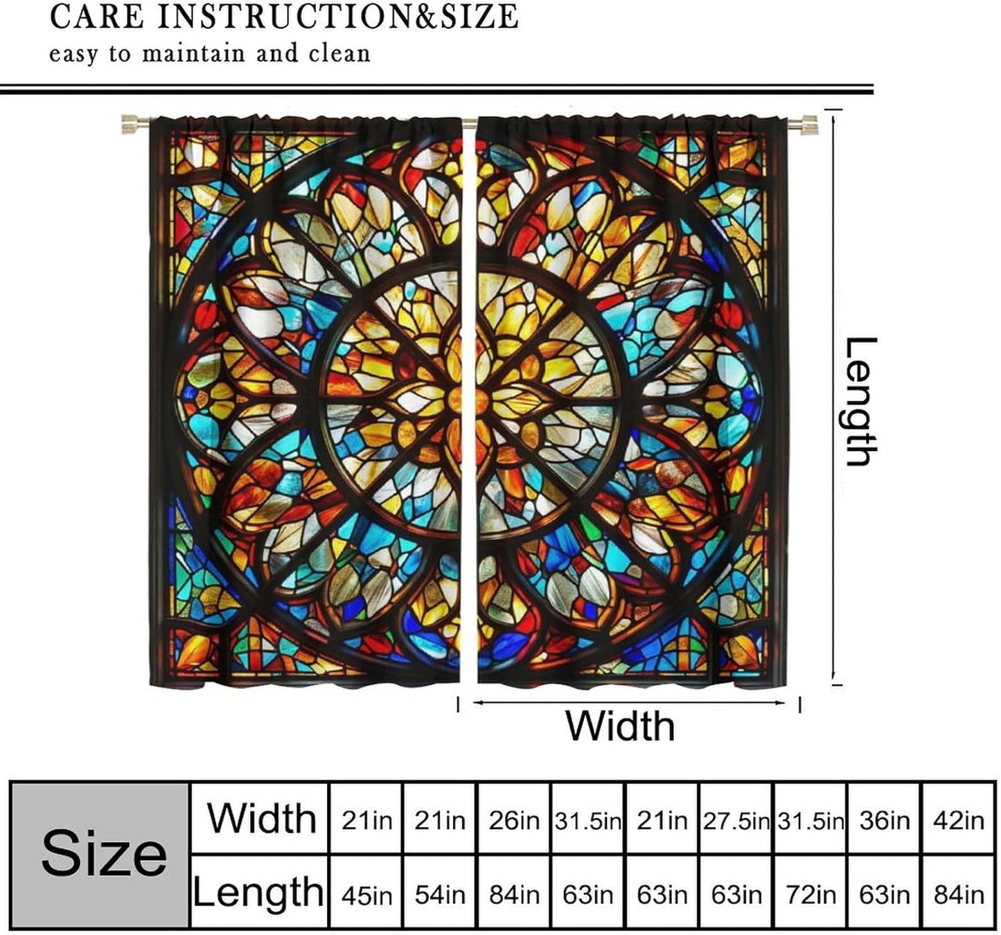 Stained Glass Curtains,Retro Mid Century Abstract Colorful Geometric Prints Home Decor Drapes for Bedroom Living Room Kitchen Window Treatment 2 Panels Set Total Size 55" W X 63" L Inch