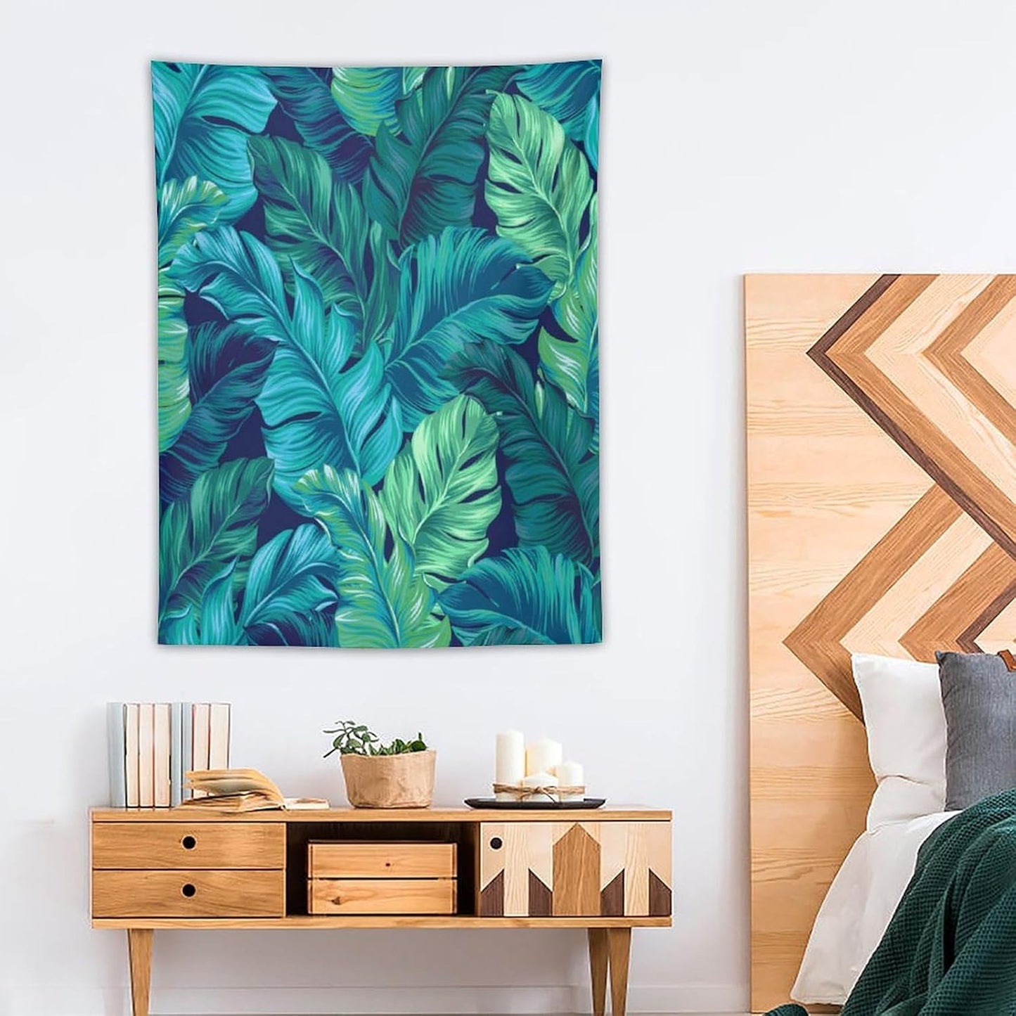 ICMOLYYENLO Tropical Green Plant Tapestry, Green Palm Leaves Natural Landscape Print Wall Tapestry for Bedroom Living Room Dormitory 50x60 Inch