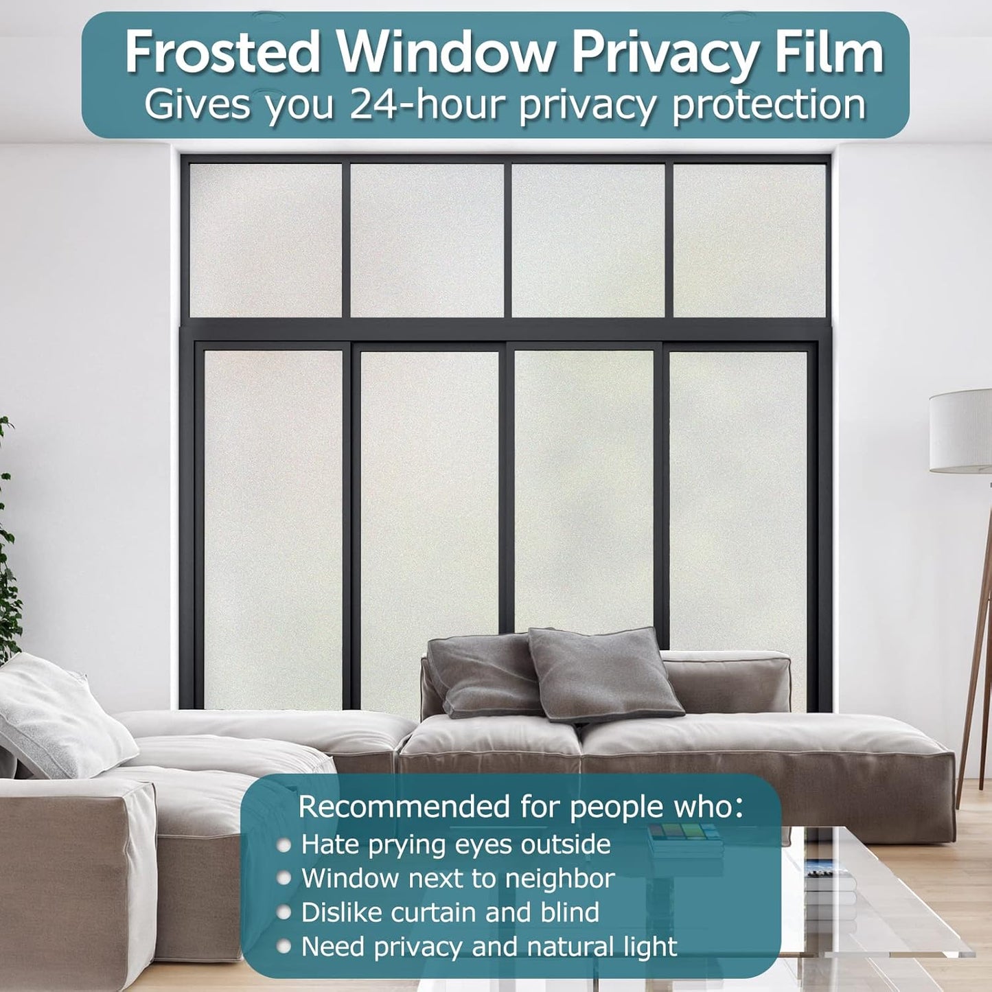 HIDBEA Frosted Window Privacy Film - Non Adhesive Static Cling Glass Stickers Sun UV Blocking Heat Control Door Covering Decals for Home Office, 55.1 x 393.7 Inch
