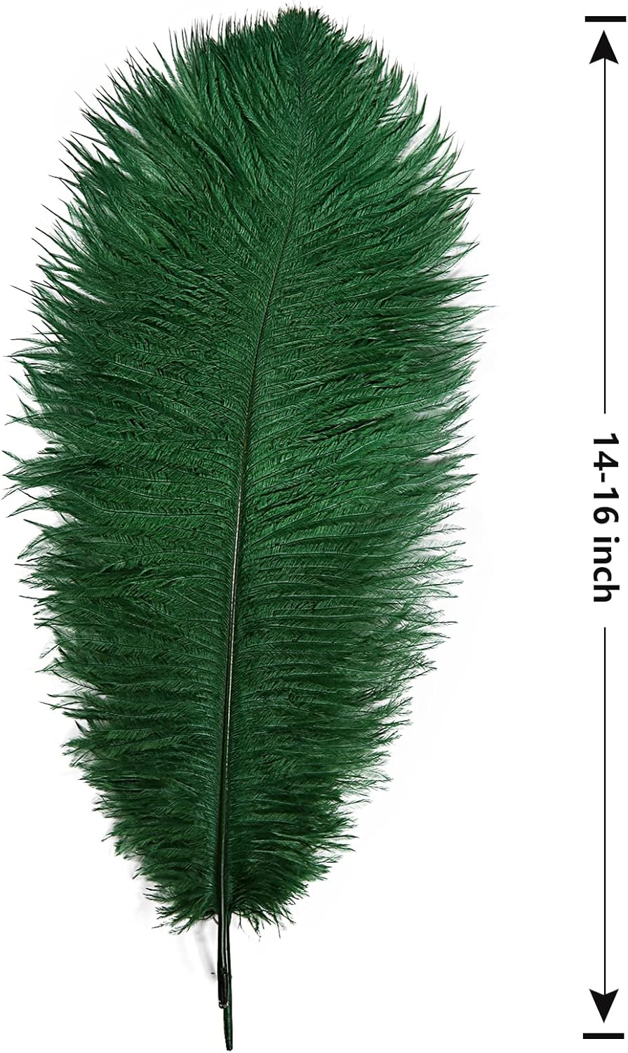 THARAHT Blackish Green Ostrich Feathers 12pcs Large Natural Bulk 14-16Inch 35cm-40cm for Wedding Party Centerpieces Mardi Gras Decoration Feather