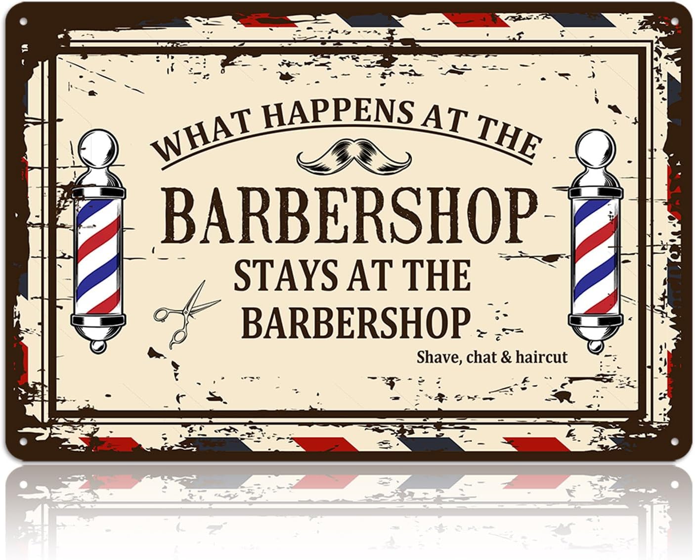 Barber Shop Decor Accessories - Vintage Barbershop Metal Tin Signs Haircut Wall Art Posters Gifts for Men Decorations - What Happens At The Barbershop Stays At The Barbershop Sign 8x12 Inch