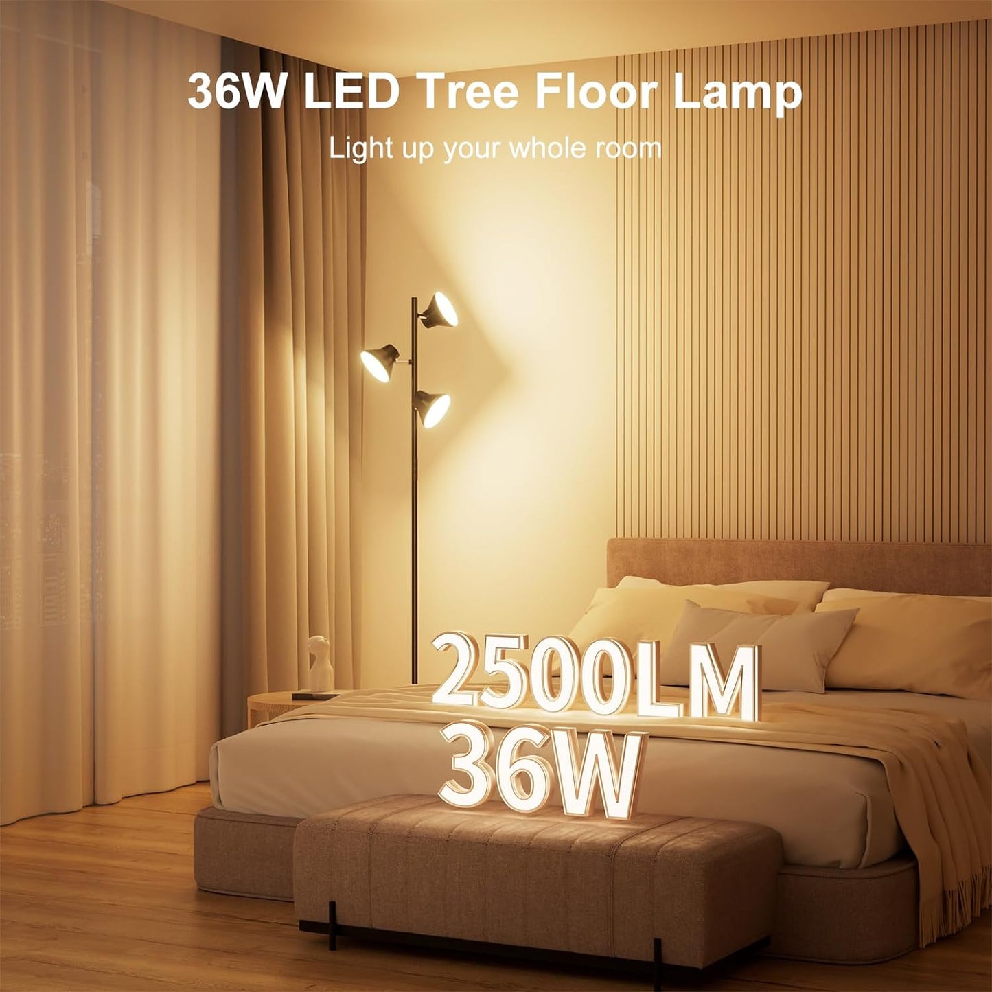 LED Floor Lamp, 36W Modern Floor Lamp with Remote & Touch Control, 4 Color Temperatures, Standing Lamp with 3 Rotatable Lights, Floor Lamps for Living Room, Bedroom, Office