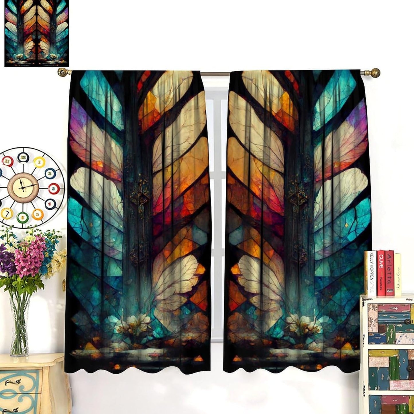 Stained Glass Curtains,Vintage Magical Colorful Abstract Art Home Decor Drapes for Bedroom Living Room Kitchen Window Treatment 2 Panels Set Total Size 42" W X 63" L Inch