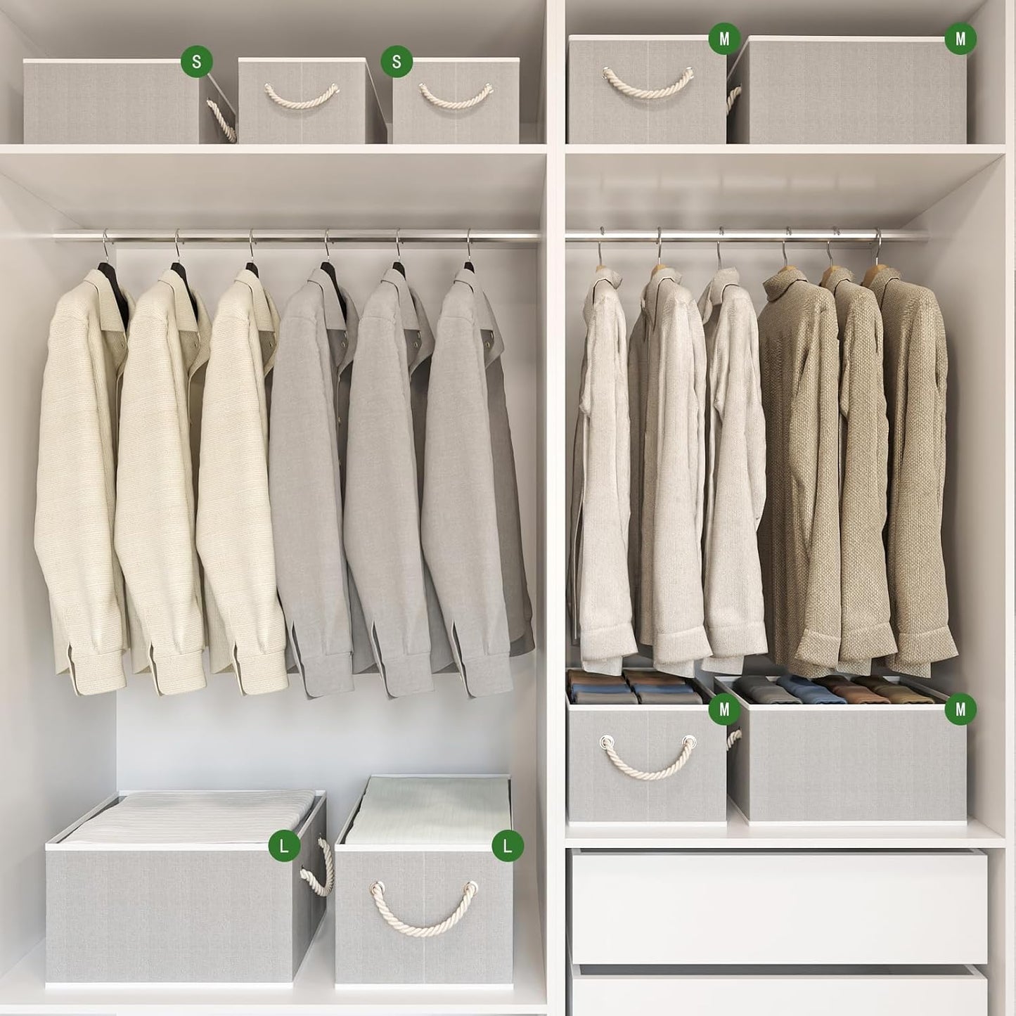 Closet Storage Bins, Linen Closet Organizers and Storage Basket for Shelves, Collapsible Shelf Baskets for Organizing Shelves, Bedroom Clothes Basket, Gray, 3 Pack