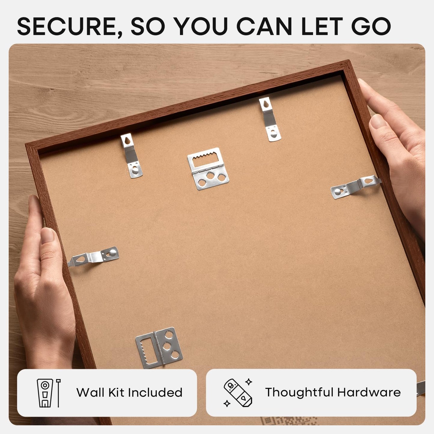 Homeforia 16x16 Brown Picture Frame, High End Dark Oak 16 x 16 Square Wood Frame with Mat 12 x 12 for Photo, 16by16 Wooden Walnut Poster Frame Matted to 12x12 Print, Tempered Glass, Wall Kit, Set of 1