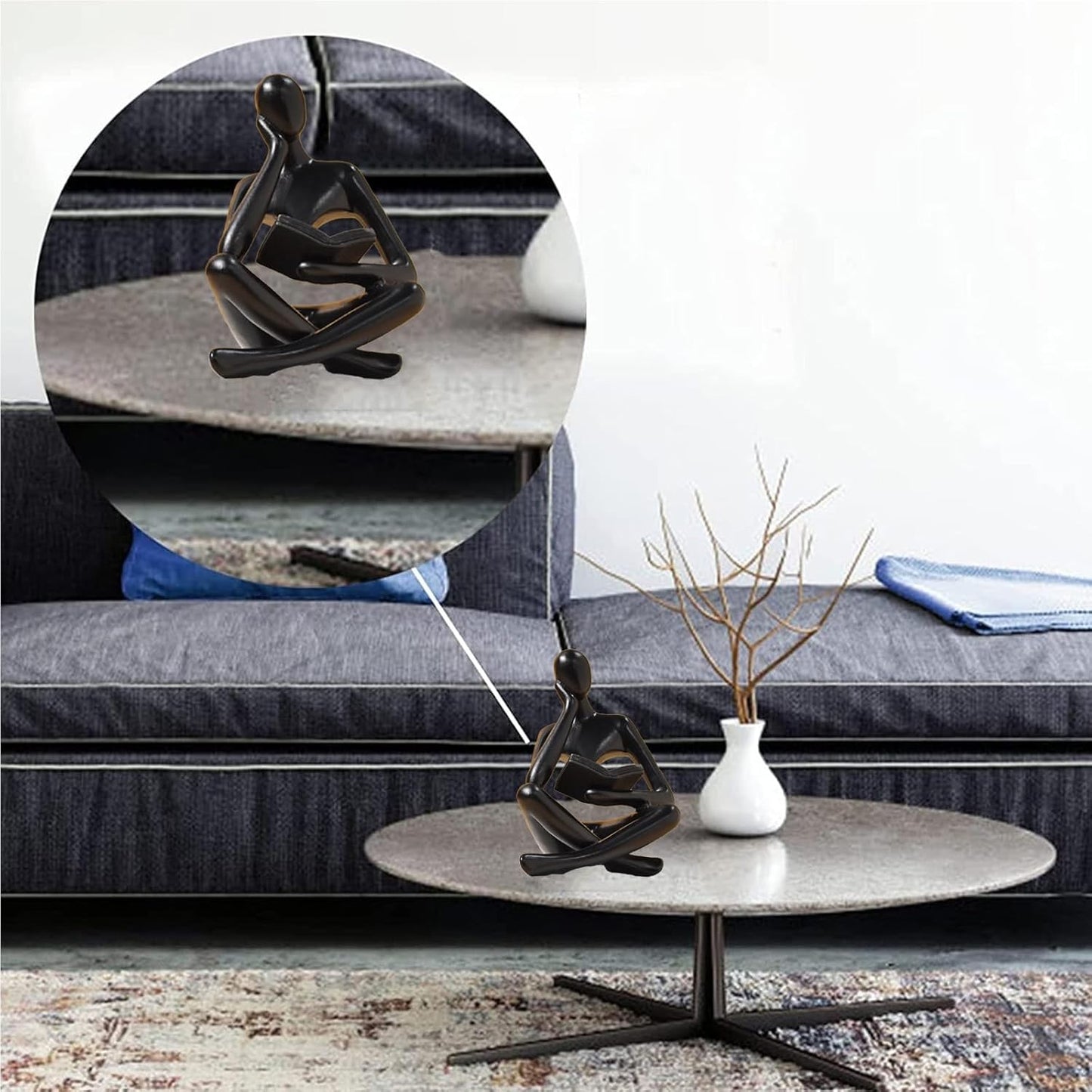 Bookshelf Decor Thinker Statue - Abstract Style Thinker Sculptures Modern Aesthetic Figurine Decoration Statues for Home Decor-Zuo Si-Black