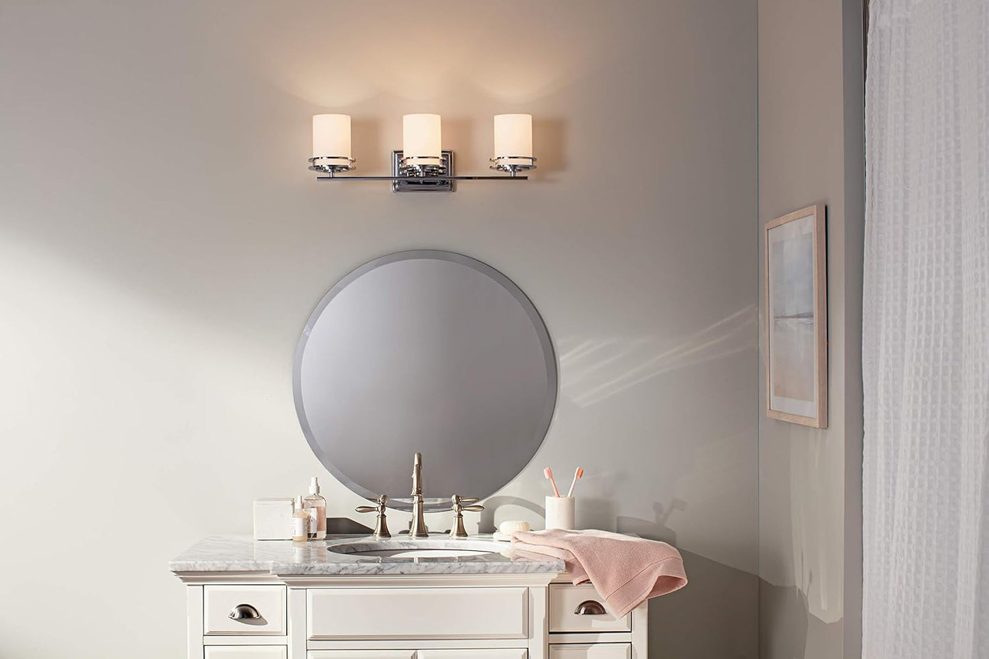 Kichler Hendrik 24" 3 Light Vanity Light with Satin Etched Cased Opal Glass Chrome